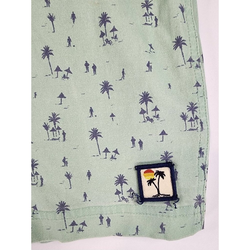 Marine Layer Shorts Mens Large Teal Beach Hawaiian Style Drawstring Swim Trunks - Picture 10 of 13